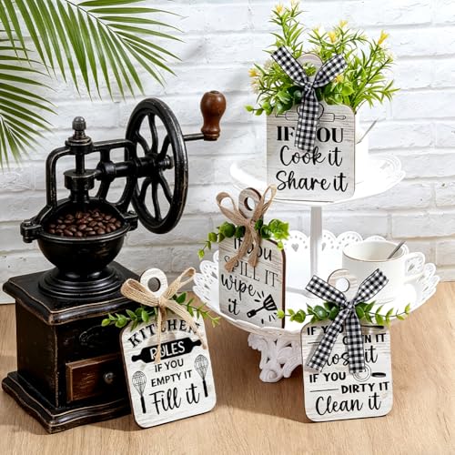PH PandaHall Kitchen Rules Wooden Sign Eat Wood Cutting Board 4 Styles | Wall Decor, Farmhouse Tiered Tray, Hemp Rope Hanging, for Home Kitchen Dining Living Room Bar Table Decoration - style: Kitchen Rules