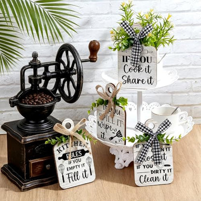 PH PandaHall Kitchen Rules Wooden Sign Eat Wood Cutting Board 4 Styles | Wall Decor, Farmhouse Tiered Tray, Hemp Rope Hanging, for Home Kitchen Dining Living Room Bar Table Decoration - style: Kitchen Rules