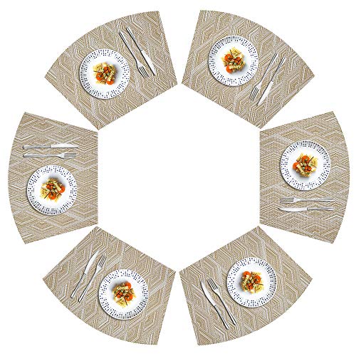 Woven Vinyl Placemats for Dining Table Durable Heat Resistant Washable Wedge Placemats for Round Table,Placemats Set of 6,Gold - color: Wedge:gold