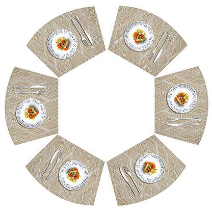 Woven Vinyl Placemats for Dining Table Durable Heat Resistant Washable Wedge Placemats for Round Table,Placemats Set of 6,Gold - color: Wedge:gold