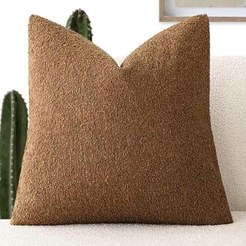 Foindtower Decorative Textured Boucle Throw Pillow Covers Accent Solid Pillow Cases Neutral Soft Cozy Couch Cushion Case for Chair Sofa Bedroom Living Room Home Decor 16x16 Inch,1PC,Hazel Brown - color: Sugar Almond, size: 16" x 16" (Pack of 1)