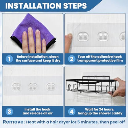 4 Pack Shower Caddy Adhesive Replacement, Shower Shelf Strong Adhesive Hooks, No Drilling, Transparent WaterProof Strips for Bathroom Shelves & Kitchen Racks - color: 4 Pack Triple Hooks