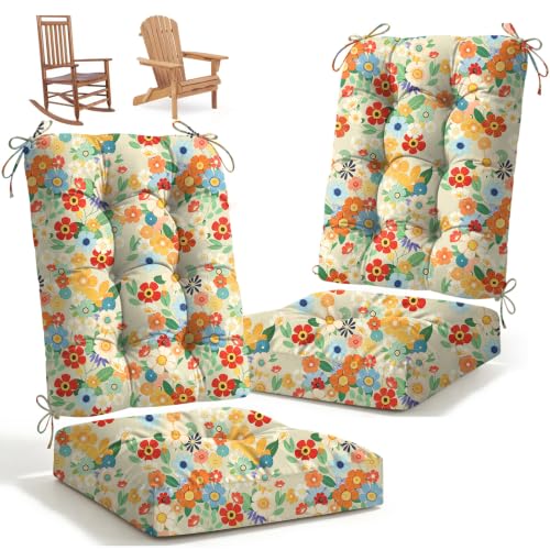 Outdoor Waterproof Rocking Chair Cushions Set of 2, Premium Oxford Patio Lounge Cushions Backed Bottom Thick Cotton Rocking Chair Pads 2pcs Set of Upper and Lower with Ties, Daisy - color: 6#, size: 2 Pack