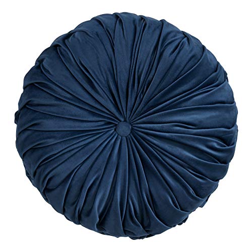 SARO LIFESTYLE Round Velvet Pintucked Poly Filled Throw Pillow - color: Navy Blue, size: 1 Count (Pack of 1)