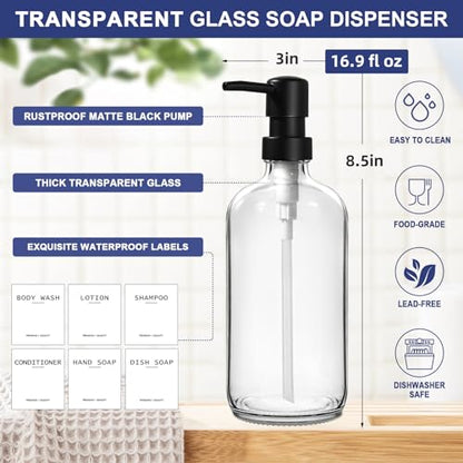 Dish Soap Dispenser for Kitchen, 16.9 fl oz Clear Hand and Dish Soap Dispensers, Kitchen Soap Dispenser Set with Sponge Holder, Brush Holder and Loofah Sponge, Countertop Sink Organizer Accessories - color: Clear