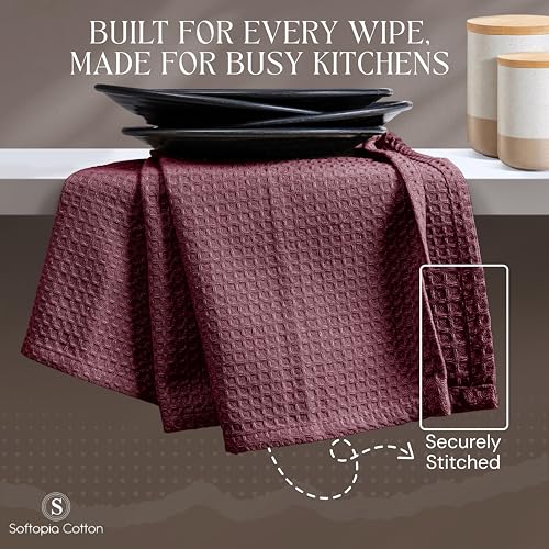 Burgundy Waffle Kitchen Dish Towels, 100% Cotton, Quick Dry, Super Absorbent, Soft, 16x26 Inches – Ideal for Dish Drying, Bar, Hand Wipe, Cleaning, and Everyday Use, 12 Pack, Maroon