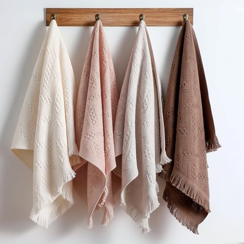4-Pack Luxury Decorative Cotton Hand Towels for Bathroom Super Absorbent with Jacquard Weave&Fringe – 13x29.1" Boho Hand Towel Set,Soft Face Towel for Boho Bathroom Decor Kitchen Hotel Spa Guest - color: Color-4