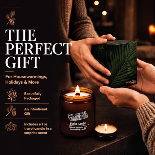 Hemlock Park Palo Santo Apothecary Crackling Wood Wick Candle | 8 oz | Coconut Apricot Wax | Crackling Wood Wick | Botanical Fragrance | Made in USA - size: Standard 8 oz