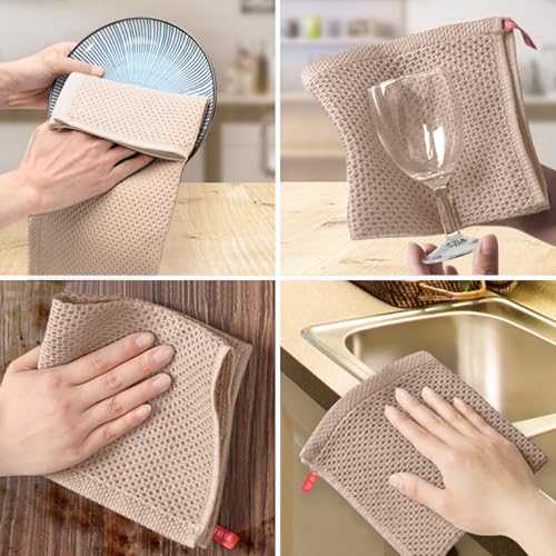 100% Cotton Waffle Weave Kitchen Dish Cloths, 6 Pack Ultra Soft Absorbent, Quick Drying Dish Towels, 12x12 Inches, Dish Rags for Drying Dishes & Daily Kitchen Use, Beige - color: Beige