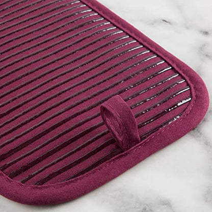 KitchenAid Quilted Cotton Terry Cloth Oven Mitt, Pot Holder, Kitchen Towel 4-Pack Set, Heat Resistant, Silicone Grip, Gift Set, Beet, 16"x26", 7"x13" & 7"x10" - color: Beet