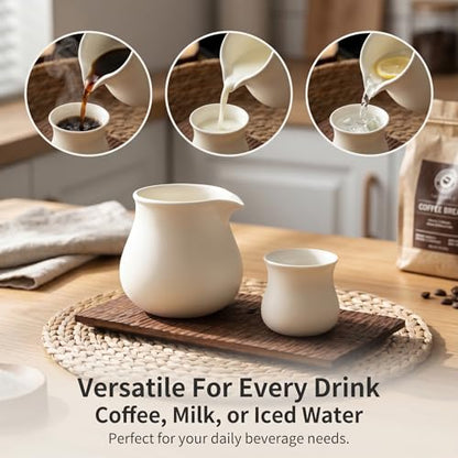 Modern Ceramic Pitcher 18oz, Small Coffee Carafe for Hot/Cold Drinks, Microwave & Dishwasher Safe, Lead-Free Water Pitcher for Milk, Juice, Iced Coffee, Drip-Free Spout (Not Include Cups) - size: 18 Ounce Espresso Milk Pitcher