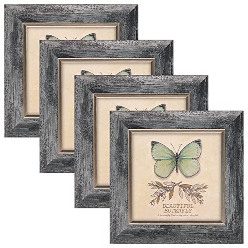 XUANLUO 5x5 Picture Frames Set of 4 Rustic Retro Photo Frame with HD Plastic Cover for Wall Mount and Tabletop Display Family Friends Wedding Gift - color: Grey-4pcs, size: 5 x 5 inch