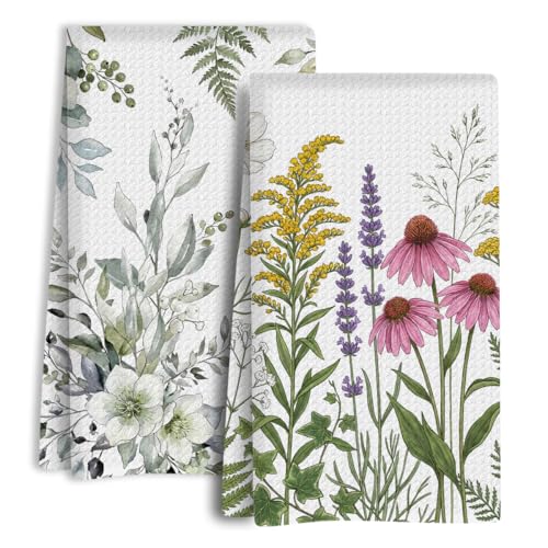 Cute Floral Kitchen Towels Set of 2, Dish Towels for Kitchen Soft Absorbent Tea Hand Towel for Home Office Cooking, Baking, Cleaning Decorative Housewarming Aesthetic Vintage Flower, 13.8 x 23.6 Inch - color: Floral 1457