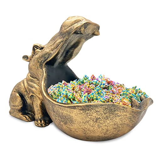 aboxoo Hippo Statue Candy Dish, Funny Big Mouth Container Key Bowl, Gold | Home Decor,Resin Sculpture, Large Hippopotamus Figurine,Funny Big Mouth Container,Art Decoration,Storage Box - color: Gold