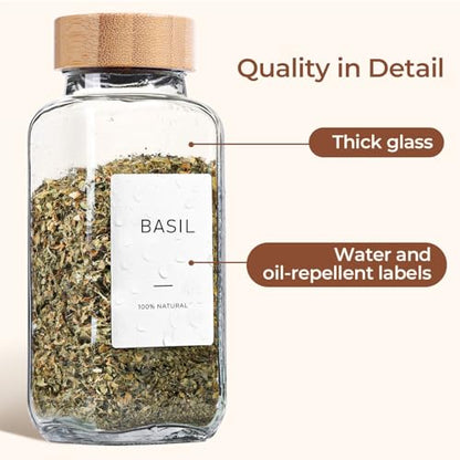 ComSaf Glass Spice Jars with with Labels 8 oz 6 Pack Bamboo Lids | Empty Containers, Seasoning Herb Powder, Salt Pepper Chili, Spice Rack Organization, Kitchen Cabinet Storage, Funnel Included - color: 8oz*6 Bamboo Lids
