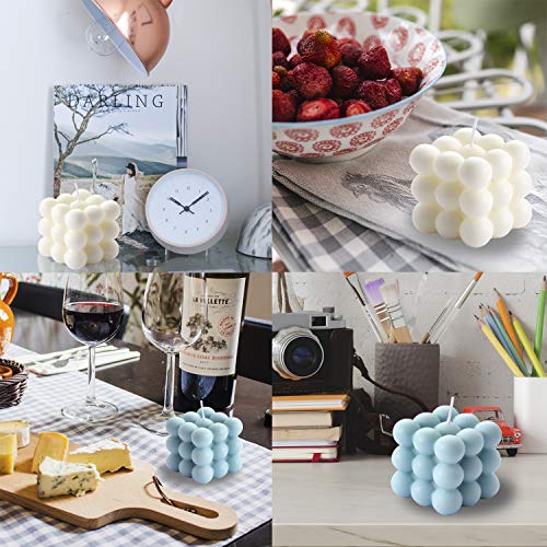 Bubble Candle - Cube Soy Wax Candles, Home Decor Candle, Scented Candle Set 2 Pieces, Home Use and Gifting - color: White+Blue