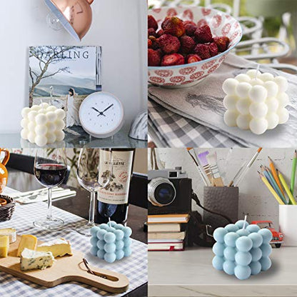 Bubble Candle - Cube Soy Wax Candles, Home Decor Candle, Scented Candle Set 2 Pieces, Home Use and Gifting - color: White+Blue