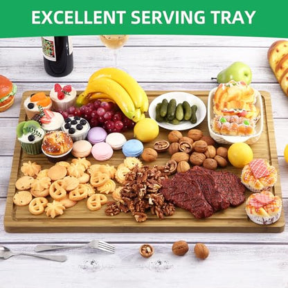 Takywep 24x18 Inch Large Cutting Board for Kitchen, Bamboo Wood Butcher Block Chopping Board with Handles and Juice Grooves, Reversible Cheese Board Charcuterie Serving Tray - color: Light Brown, size: 24"L x 18"W