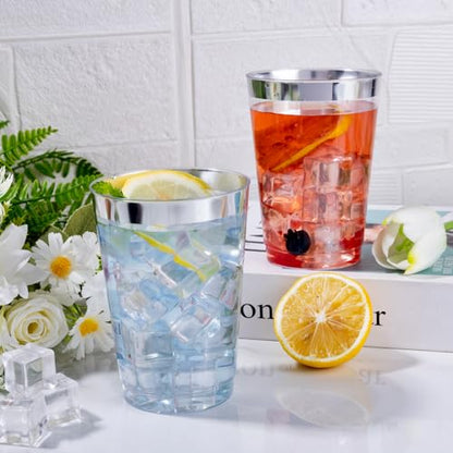 I00000 200 Pack 12 oz Silver Plastic Cups, Premium Silver Disposable Cups | BPA-Free, Heavy Duty, Everyday Use, Bulk Catering, Wine Glasses, Cocktail Glasses, Silver Cups Perfect for Party & Wedding - color: 12-Silver-200