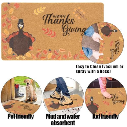 FGSS Happy-Thanksgiving-Fall Welcome-Door-Mats Holiday-Doormats 17X29 Inch - color: Turkey Fall Leaves