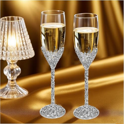 Silver Champagne Flutes -His and Hers,Wedding Toasting Glasses for Engagement Celebrations, Bridal Shower and Registry Idea, Tall Wine Glasses for Bride and Groom Gifts,7oz (Chrome) - color: Chrome