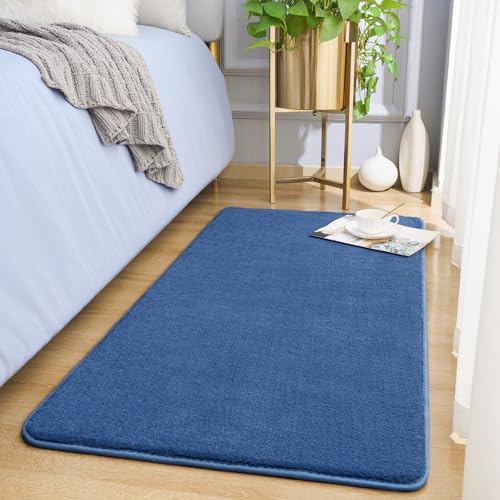 Modern Washable Runner Rugs, 2x4 Feet Blue Bedroom Runner Rug | Small Area Rugs for Bedroom Living Room, Non Slip Memory Foam Rug for Hallway Entryway Kids Boys Girls Room Laundry Room - color: Blue, size: 2' x 4' (Runner)