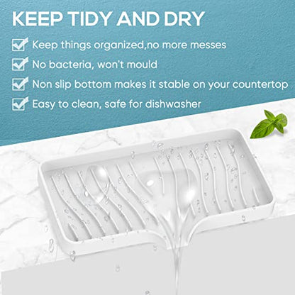 Kitchen Sink Tray,Self Draining Kitchen Soap Tray Soap Holder Silicone Sponge Holder for Kitchen Sink,Kitchen Bathroom Sink Caddy Sink Organizer for Sponge,Soap Dispenser,Dish Scrubber,Palm Brush - color: White