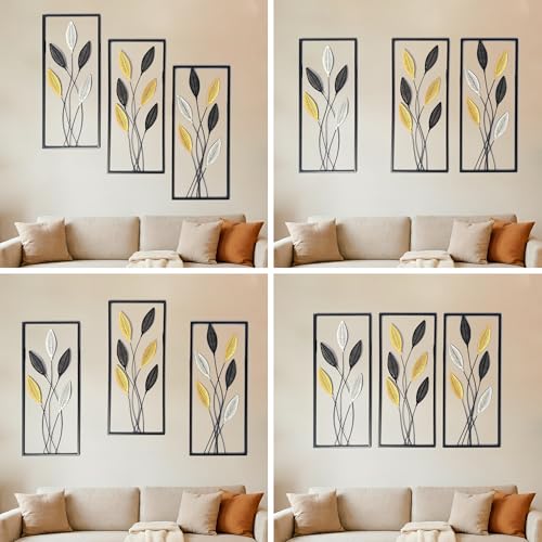 Large Framed Tree of Life Metal Wall Art Set of 3 – Modern Minimalist Black Metal Wall Decor for Living Room, Bedroom & Office – Luxury Accent Wall Panels for Above Bed (Each Panel 11.8 x 27.5 In)