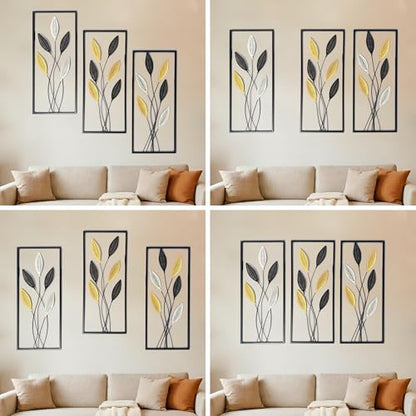 Large Framed Tree of Life Metal Wall Art Set of 3 – Modern Minimalist Black Metal Wall Decor for Living Room, Bedroom & Office – Luxury Accent Wall Panels for Above Bed (Each Panel 11.8 x 27.5 In)