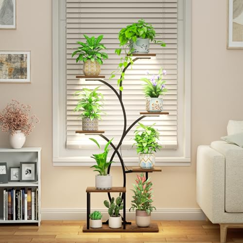 HAVLOTII Indoor Plant Stand with 4 Grow Lights - 7 Tiered Plant Shelf 52" | Metal Corner Plant Shelves for Indoor Growing - Lighted Plant Holders for Patio, Room, Home and Balcony