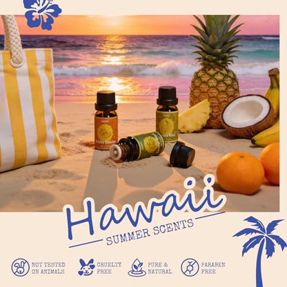 SALUBRITO Hawaii Fragrance Oils Set, Summer Essential Oils for Diffuser, Candle, Soap Making, Tropical Breeze, Island Life, Banana Bliss, Twilight Grape, Coconut Coast, Golden Sunrise Scented Oil - color: Purple