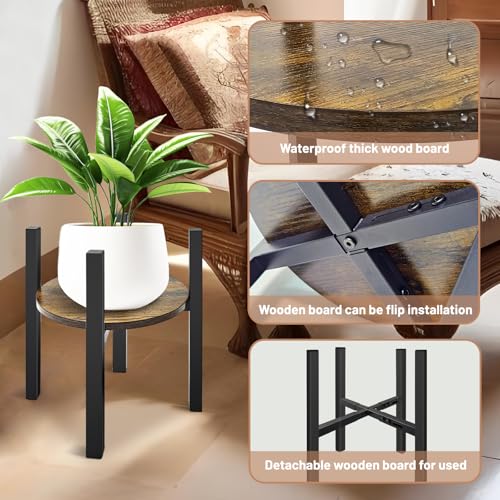 Adjustable Plant Stand, Mid Century Modern Indoor Plants Stands - Fits 8 to 13 Inches Pots - Stable Wood Single Small Plant Stool for Living Room