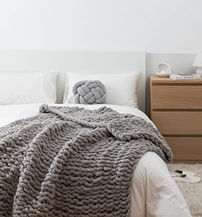 Chunky Knit Blanket Soft Chenille Yarn Knitted Throw Blanket 50"X60" Handmade Cable Warm Thick Giant Blanket for Couch Bed Trips (Light Grey, Throw 50"X60") - color: Light Grey, size: Throw 50"X60"