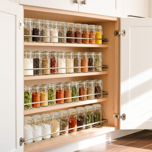 ComSaf Small Glass Spice Jars with Airtight Lids 4 oz 12 Pack with Labels | Seasoning herbs powders, Salt pepper chili, Spice rack cabinet organization, Small size, Funnel included, DIY crafts gifts - size: 4oz*12