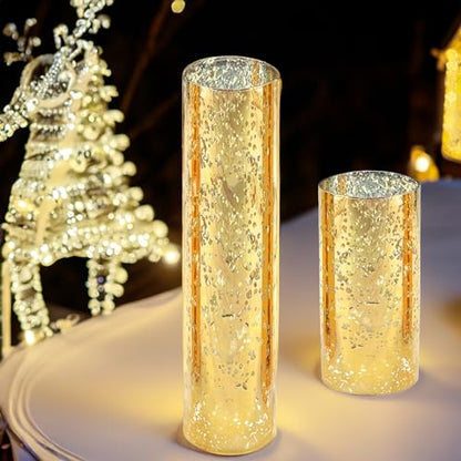 WGVI Hurricane Candle Holder Sleeve, W: 3", Ht: 14", Gold Speckled Glass Cylinder Open Both Ends, Chimney Tube Shade, 2 Pieces - color: Gold Speckle, size: 3x14"H