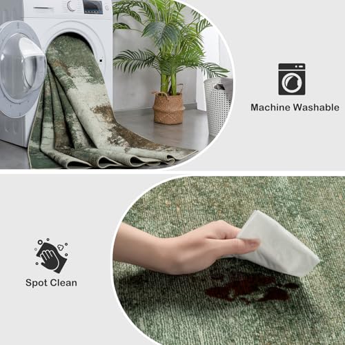 Kelarea Washable Area Rug 8x10, Non-Slip Low Pile Abstract Green | Water & Stain Resistant, Pet Friendly, Easy Clean, Ultra Soft, for Living Room, Bedroom, Nursery, Ofiice - color: Green, size: 8' x 10' (Rectangular)