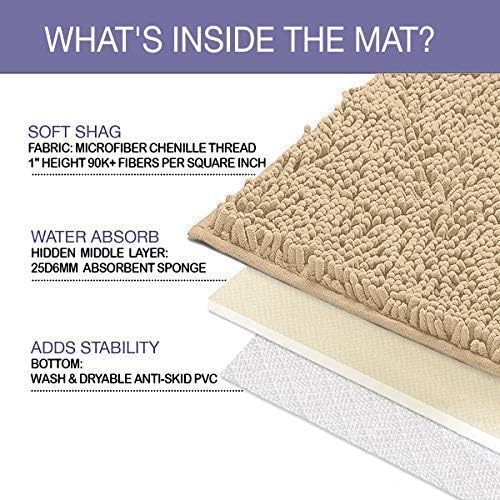 LuxUrux Bathroom Rugs Sets 2 Piece: Quick Dry, Soft Plush Anti-Slip, Super Absorbent. Includes Rectangular (31x20 inches) & U-Shaped Toilet Mat (20x20 inches) | Birch - color: Birch, size: 2 Piece Set