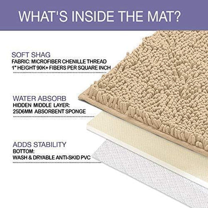 LuxUrux Bathroom Rugs Sets 2 Piece: Quick Dry, Soft Plush Anti-Slip, Super Absorbent. Includes Rectangular (31x20 inches) & U-Shaped Toilet Mat (20x20 inches) | Birch - color: Birch, size: 2 Piece Set