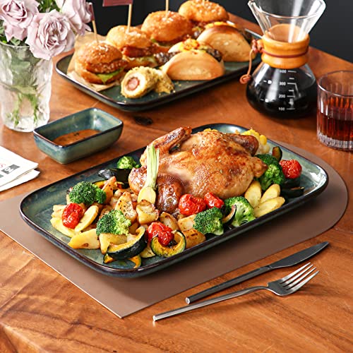 vancasso Stern Serving Platters Set of 3, 15/13/ 11 Inches Rectangular Serving Plates, Green Serving Trays for Entertaining, Party - color: Green, size: 3 Pieces