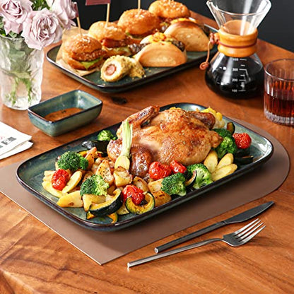 vancasso Stern Serving Platters Set of 3, 15/13/ 11 Inches Rectangular Serving Plates, Green Serving Trays for Entertaining, Party - color: Green, size: 3 Pieces
