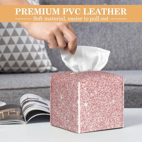 Leather Tissue Box Holder Pink Gold Glitter Tissue Box Cover Square Waterproof Holder Organizer Modern Napkin Holder for Bedroom Dresser Night Stand Office Desk - color: Pink Gold Glitter