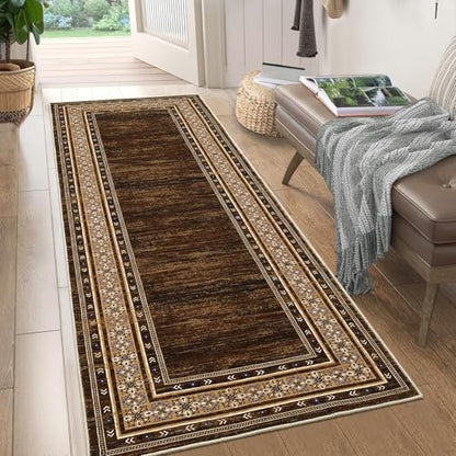 Modern Runner Rugs 2x8 Non Slip Washable Runners for Hallways, Washable Stain Resistant Kitchen Mats for Floor, Foldable Bathroom Area Rugs for Bedroom, Entryway, Hallway, Red Brown | Non Slip Non Shedding Stain Resistant Neutral Textured Solid Foldable S