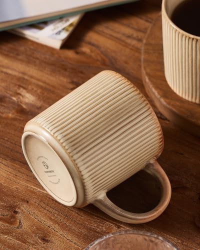 famiware Coffee Mug Set of 4, Star 12 oz Ceramic Mugs Cups Set with Handle | Stoneware Stackable Catering Cup for Coffee, Tea, Cappuccino, Latte, Microwave & Dishwasher Safe, Cream - color: Star-Cream, size: 4 Count (Pack of 1)