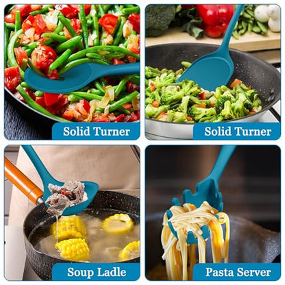 LIANYU Non-Toxic Kitchen Cooking Utensils Set, 8Pcs Blue Silicone Tools | Heat Resistant Cooking Gadgets for Nonstick Cookware, Includes Silicone Spatula, Ladle, Spoon Turner, Dishwasher Safe - color: Blue