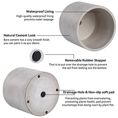 Ekirlin Planters for Indoor Plants, 3.5/4 Inch Plant Pots with Drainage Holes, Removable Rubber Stopper, Non-Slip Soft Pad - Grey Cement Concrete Planter for Most Indoor Outdoor Plants and Flowers - size: 3.5 + 4 inch set