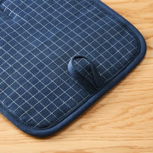 KITCHENAID Gourmet Series Gridlines Pot Holders 2-Pack Set, Heat Resistant up to 600°F, Soft Silicone Grip, Magnetic Cuff, Ink Blue, 8"x8" - color: Ink Blue