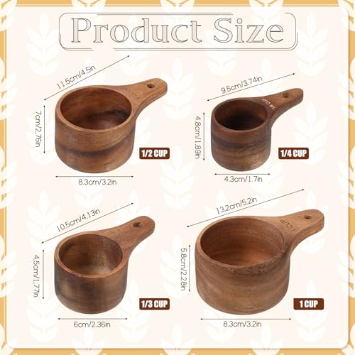10-Piece Wooden Measuring Cups and Spoons Set, Handcrafted Acacia Wooden Measuring Cups - Solid Acacia Wood, Laser Engraved, Wood Rustic Kitchen Accessories for Baking, Cooking