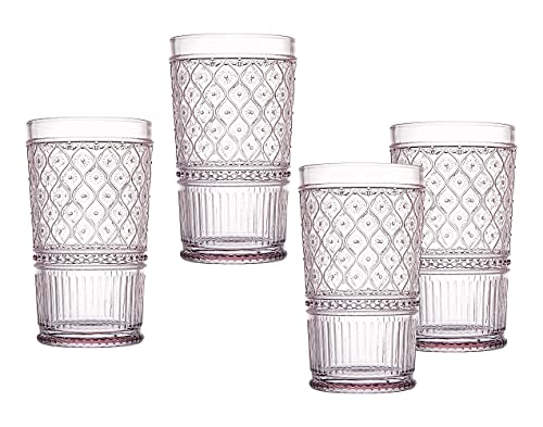Godinger Highball Drinking Glasses, Tall Glass Cups, Vintage Decor, Water Glasses, Cocktail Glasses - Claro Collection, Large 17oz, Pink, Set of 4 - color: Pink, size: 17 fl oz