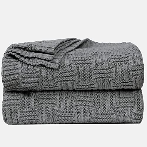 uxcell 100% Cotton Knit Throw Blanket, Cable Decors Grey 47x70 - color: Grey