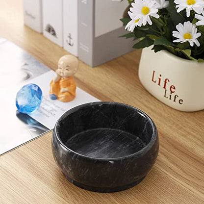 4.72 Inch Decorative Bowls - Natural Marble Key, Coffee Table Centerpiece, Soap Serving, Incense Burner, Smudge Bowl - color: Black Marble